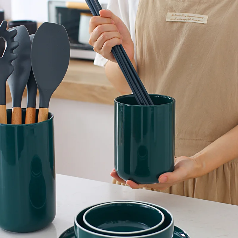 Ceramic Storage Canister Nordic Kitchen Utensil Holder for Spoons Spatulas Cooking Tools Organizer view 3