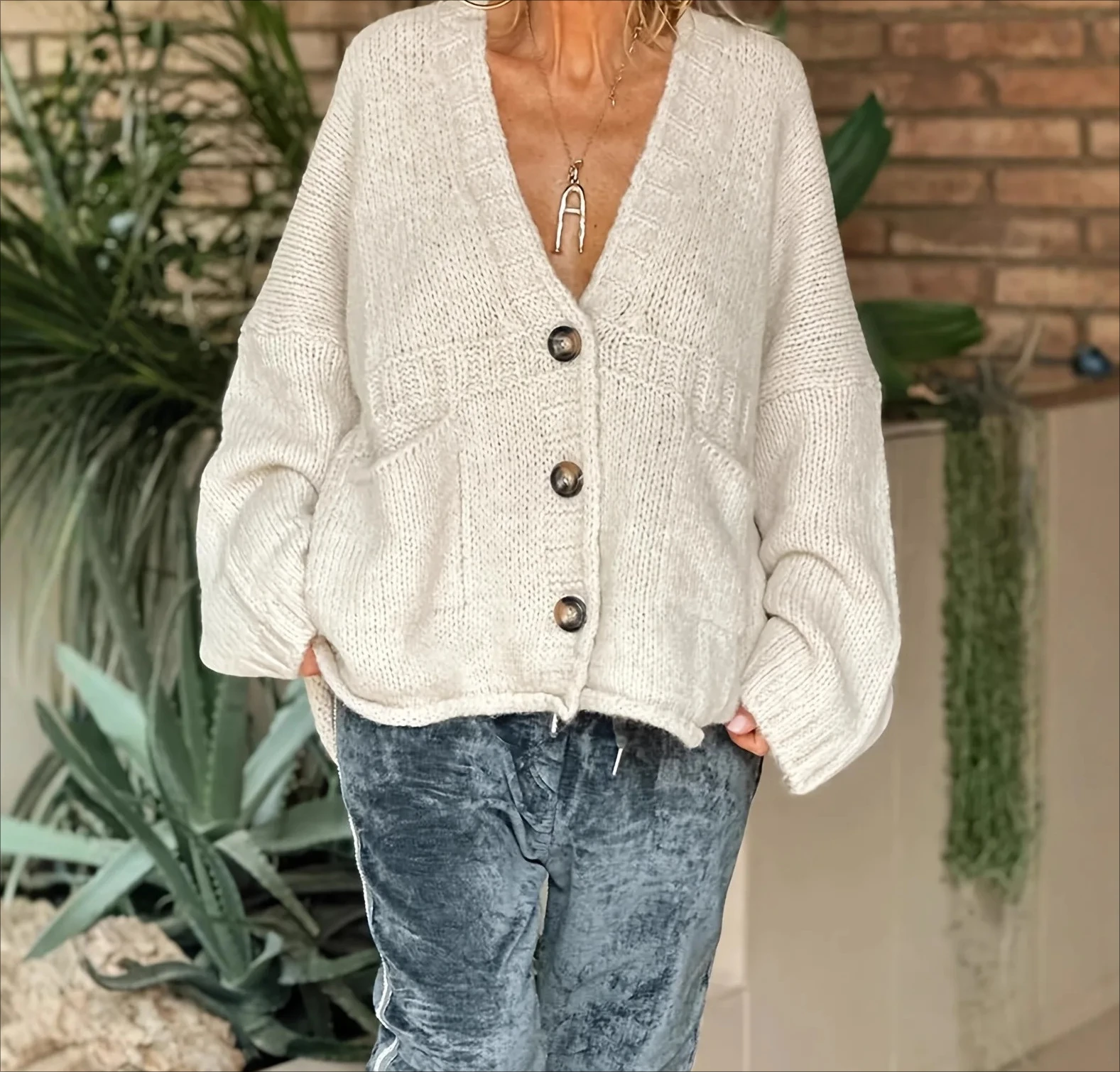 

Новая модная вязаная куртка с карманами на пуговицах, женская летняя повседневная свободная однотонная куртка с длинными рукавами для женщин