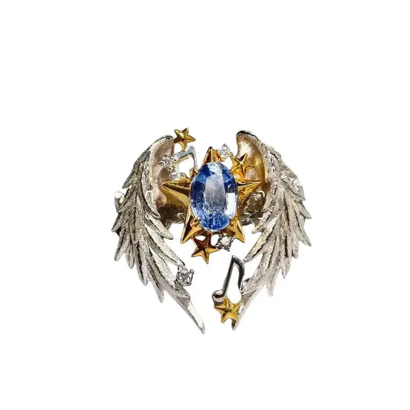 أجنحة الرجعية قابل للتعديل حلقة تقليد الأزرق الراين خاتم ساحر إكسسوارات عصرية الشرير الهيب هوب مجوهرات إبداعية هدية