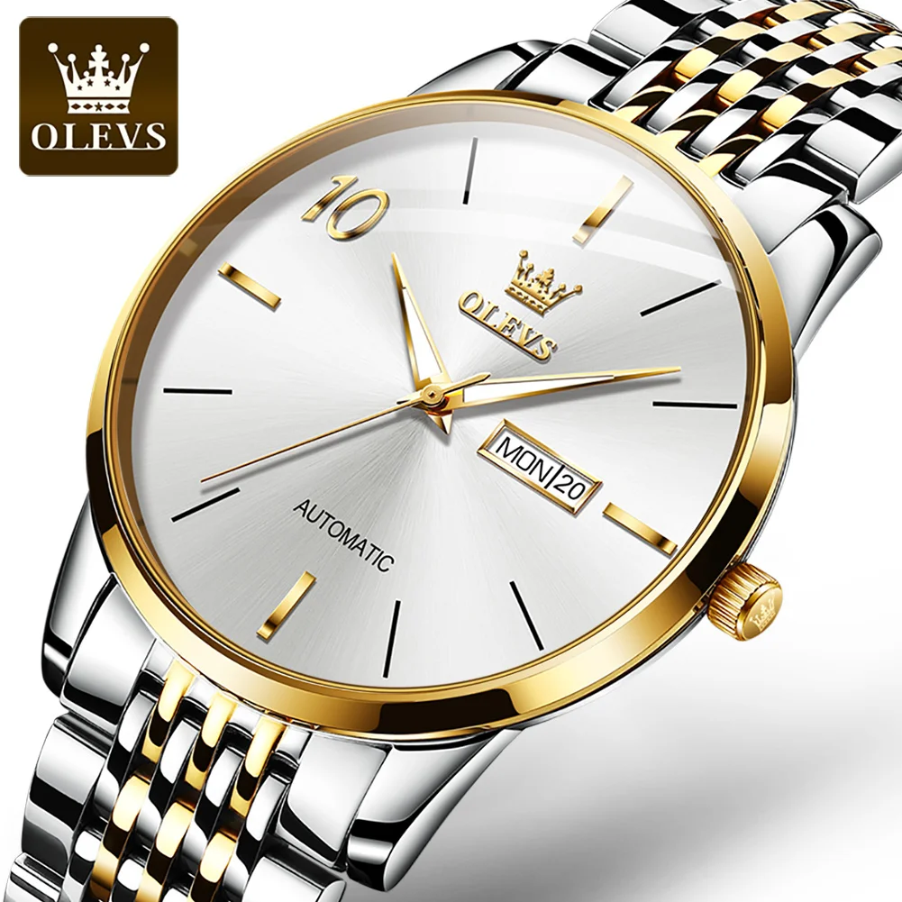 

OLEVS Men's Watches Business Fashion Stainless Steel Original Automatic Mechanical Wristwatch for Man Waterproof Luminous Date