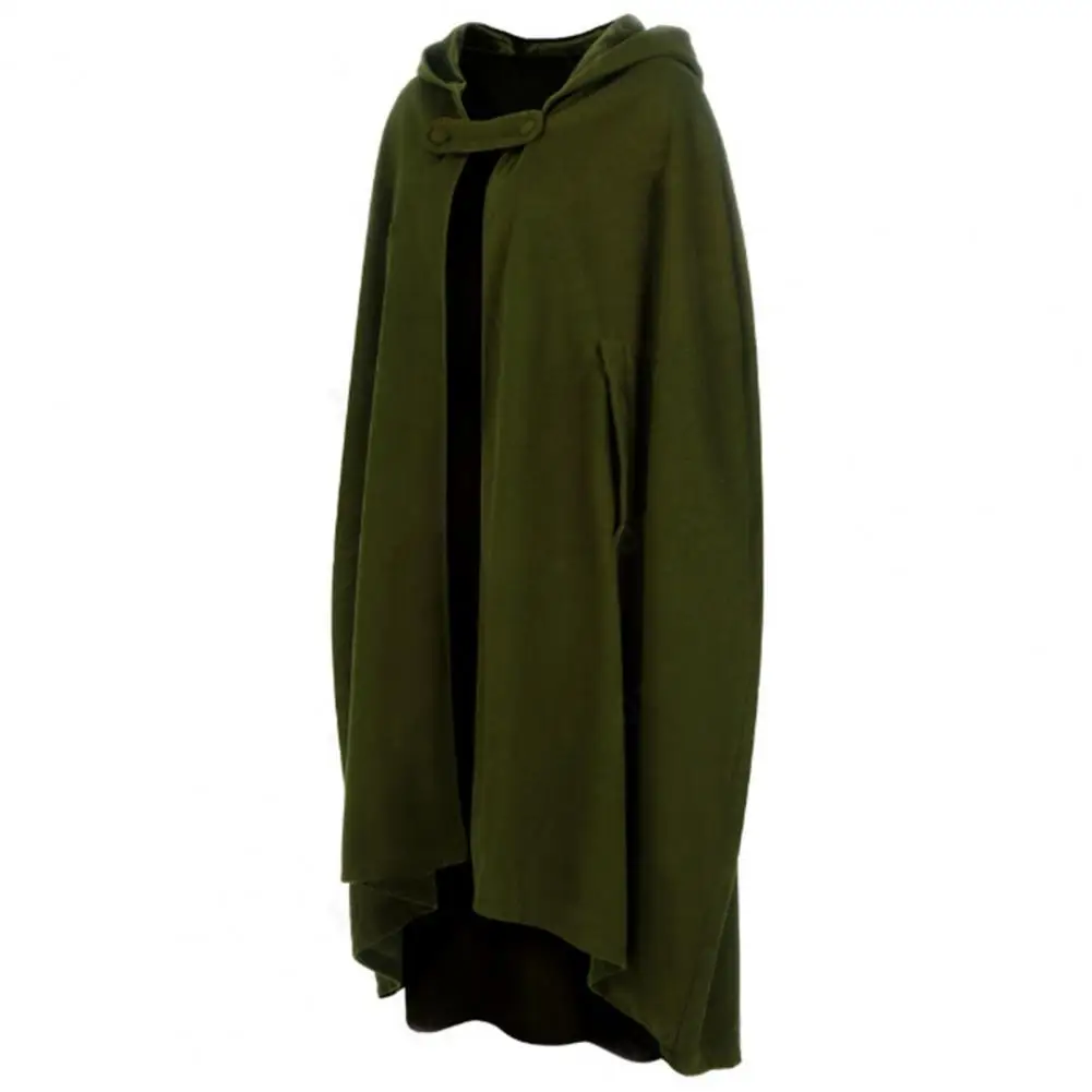 

Hooded Button Closure Poncho Medieval Style Windproof Women's Cloak with Hooded Poncho Sleeve Holes for Winter Warmth Comfort