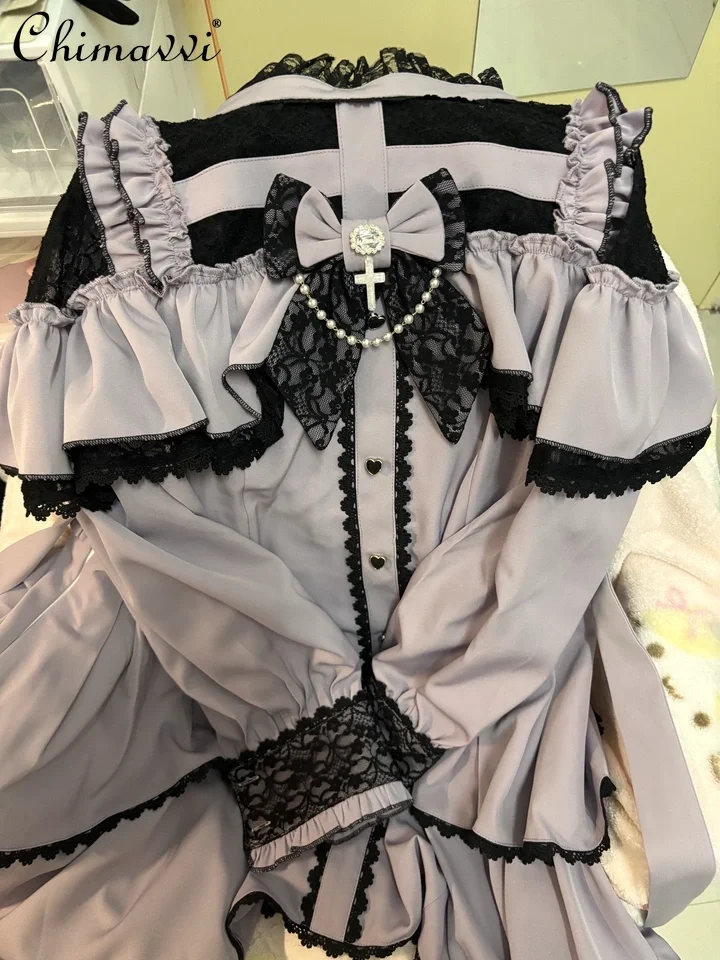 

Original Design Gothic Sweet Cool Bow Lace Dress and Shorts Set 2026 Spring Summer Slim-fit Lolita Style Two-piece Outfit