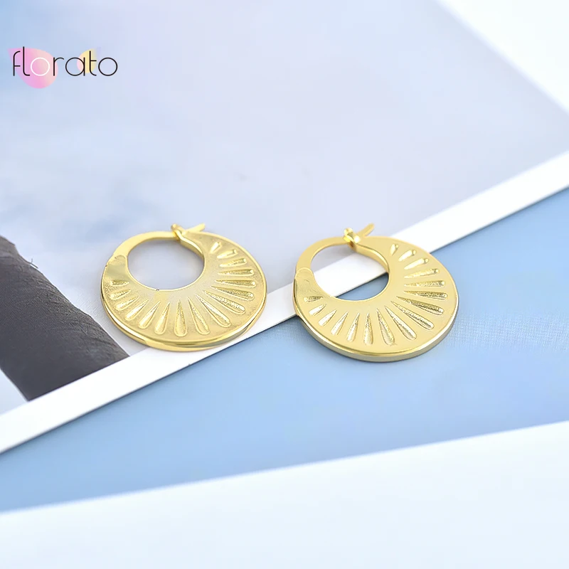 925 Sterling Silver Needle Europe America Retro Simple Engraving Sunburst Fan-shaped Hoop Earrings High Luxury Fashion Jewelry