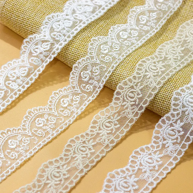 Embroidery Mesh Lace Trims, Ribbon for Sewing Wedding Headband, High Quality Fabric for DIY Sewing Craft, White Beige, 5Yards/Lo