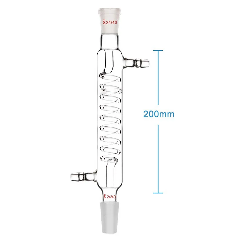 Format serpentine condenser,Spiral condensation length 200mm standard ground mouth 24/40 Condenser Graham with coiled inner tube