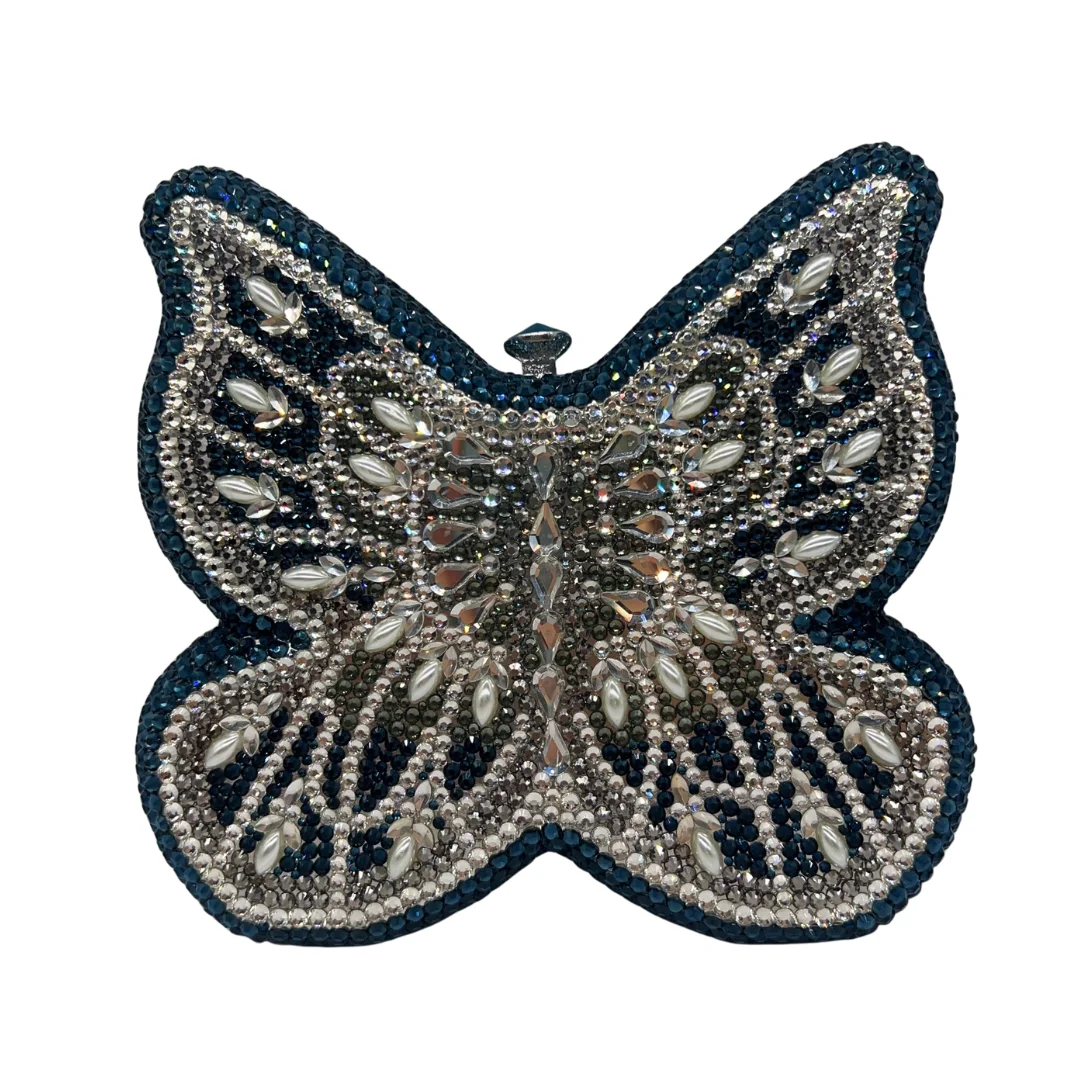 Flat Back Crystal Butterfly Evening Clutch, Pavé Rhinestone Bridal Party Purse for Women, Luxury Gift