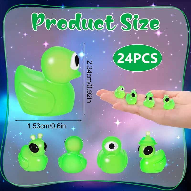 24 Stück Mini-Alien-Enten, die im Dunkeln leuchten, grüne Harzfiguren – Detail 2