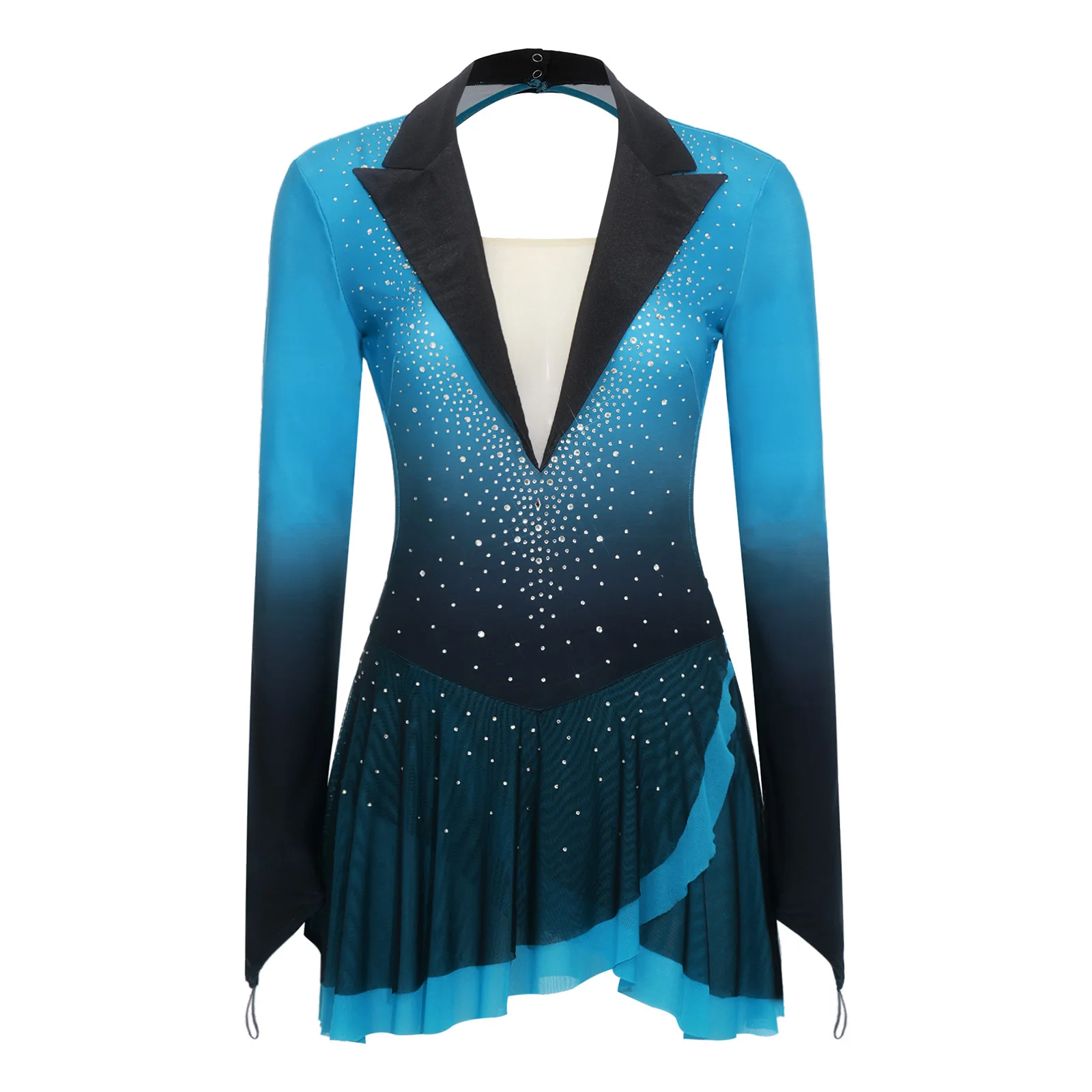 

Женское гимнастическое платье с плиссированным подолом и стразами для балета, лирических и латиноамериканских танцев, с V-образным вырезом, костюм для выступлений по фигурному катанию