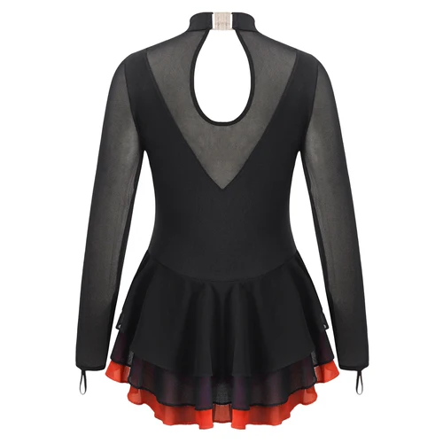 Imagen 2 del producto Vestido de Patinaje Artístico de manga larga para niñas, malla de diamantes de imitación, recortes de empalme en la espalda, leotardo de gimnasia de Ballet, disfraz de competición