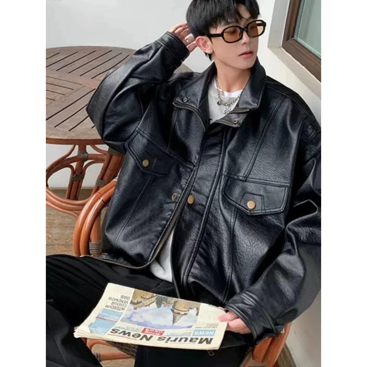 

Кожаное джато свободного кроя в стиле ретро, мужское весенне-осенне-зимнее мотоциклетное стеганое пальто, молодежное повседневное длинное све