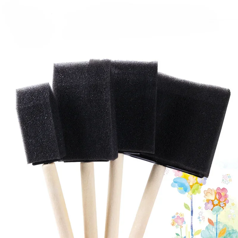 Wooden handle Foam Paint Brush Sponge Oil Stain Polyurethane Craft Art Craft Paint Brush Set Child Painting Sponge Foam Brushes