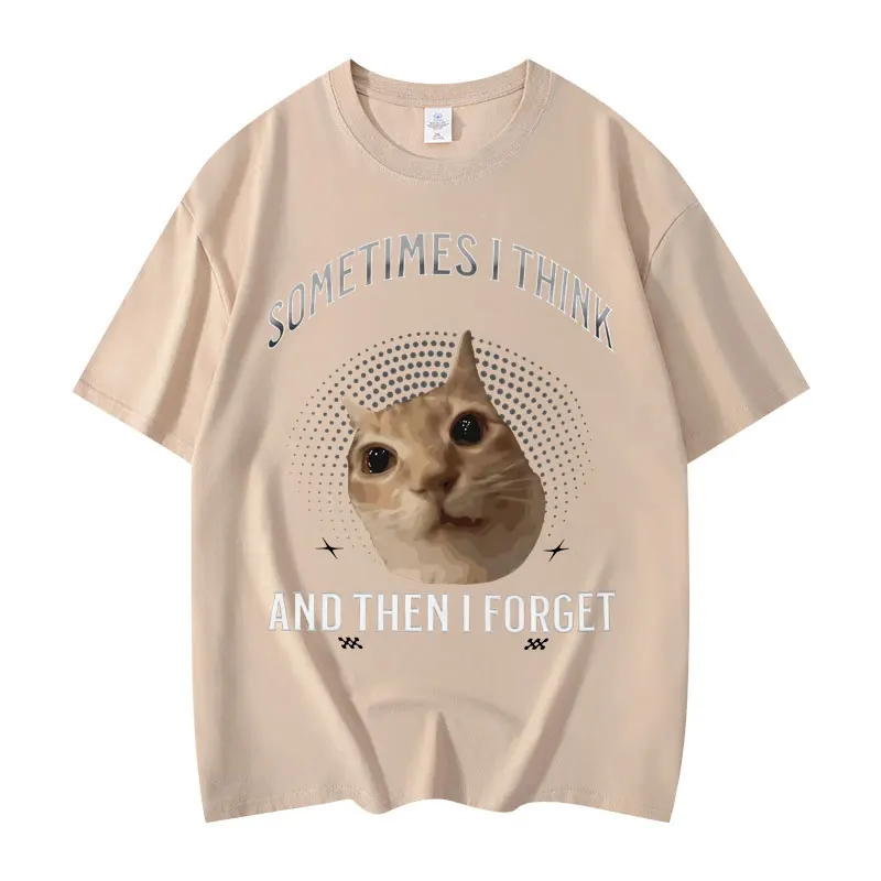 Alta qualidade moda oversized camiseta neutra verão casual algodão camiseta às vezes eu encontrar interessante gato padrão camiseta