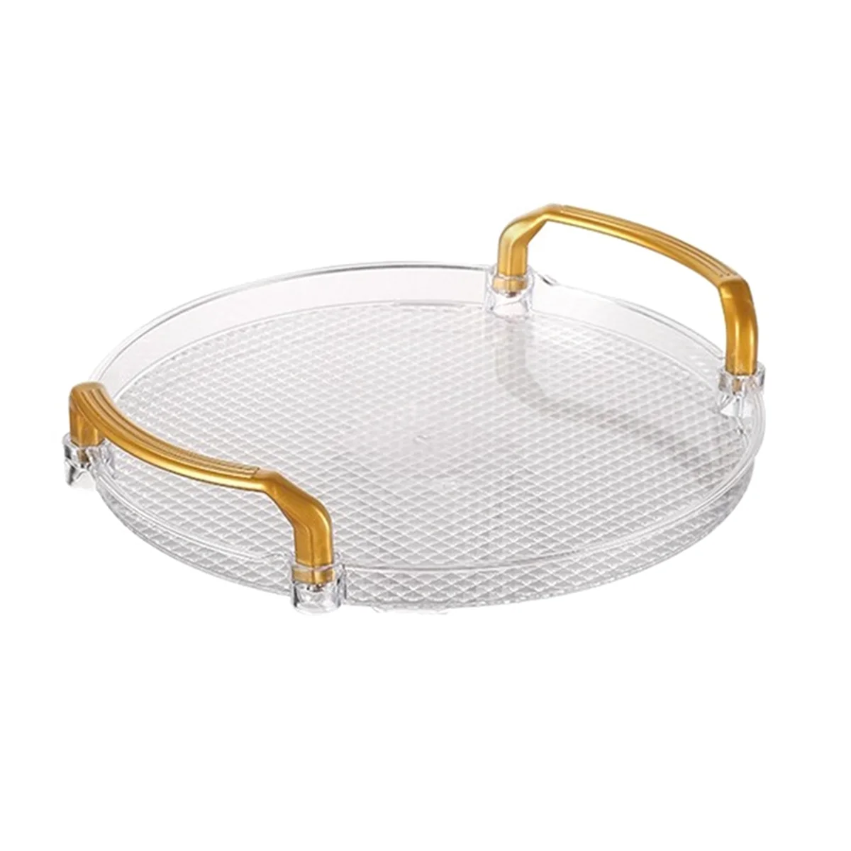 Acrylic Clear Round Serving Tray Bathroom Vanity Tray Decorative Tray with Golden Handle for Coffee Table Office B