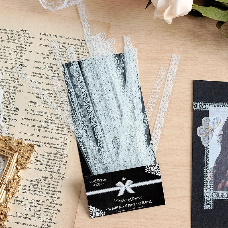 Journamm 30pcs/pack PET Lace Style Decor Stickers Collage Junk Journal DIY Scrapbooking Self Adhesive Creative Craft Stickers image 3