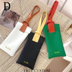 Custom Name PU Leather Sunglasses Bag Engrave Letters Travel Portable Hanging Glasses Pouch Personalized Fashion Cosmetic Bags