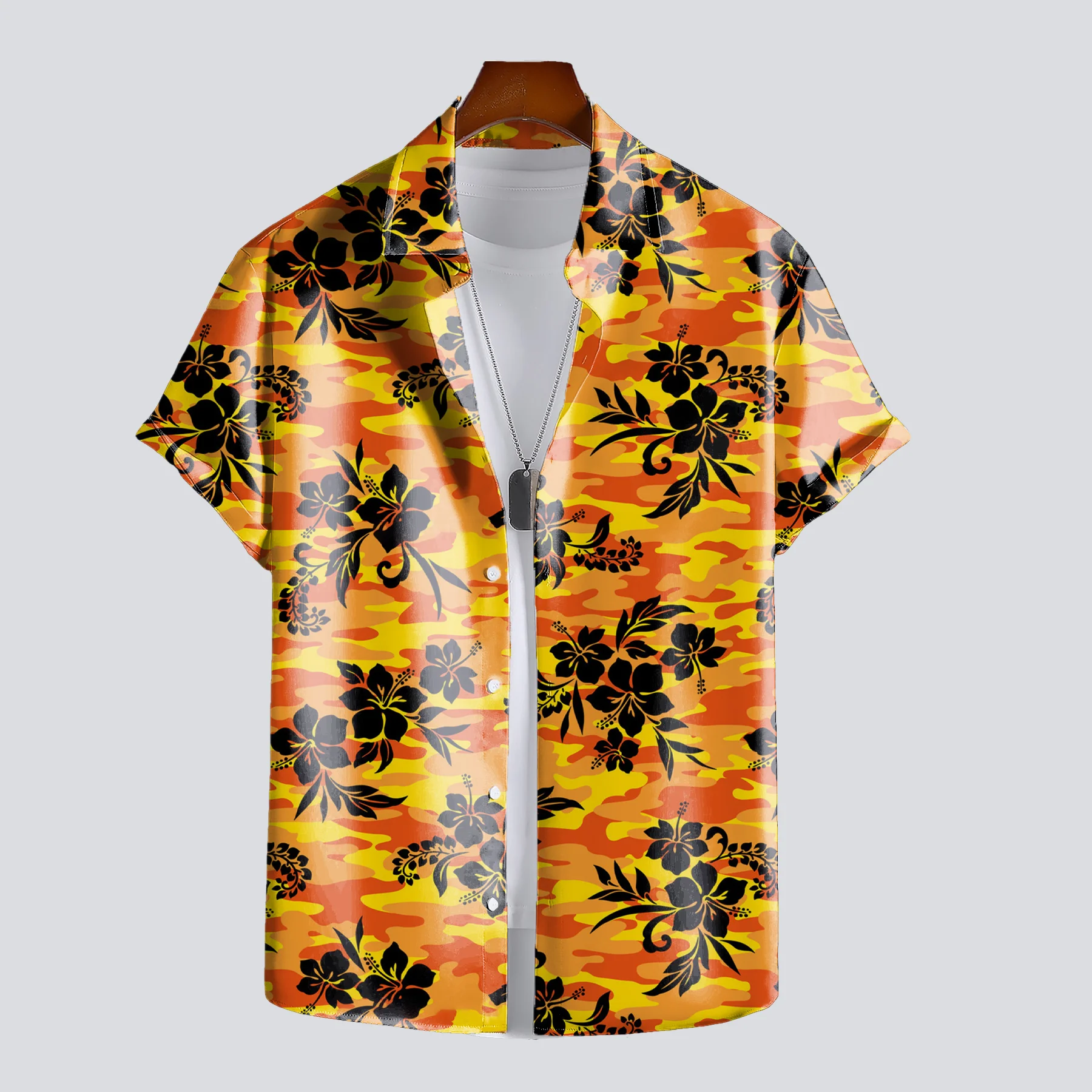 

Men's Summer 3D Tropical Plants Camouflage Pattern Hawaiian Shirt Casual Printed Floral Short Sleeve Hawaiian Tropical Tops