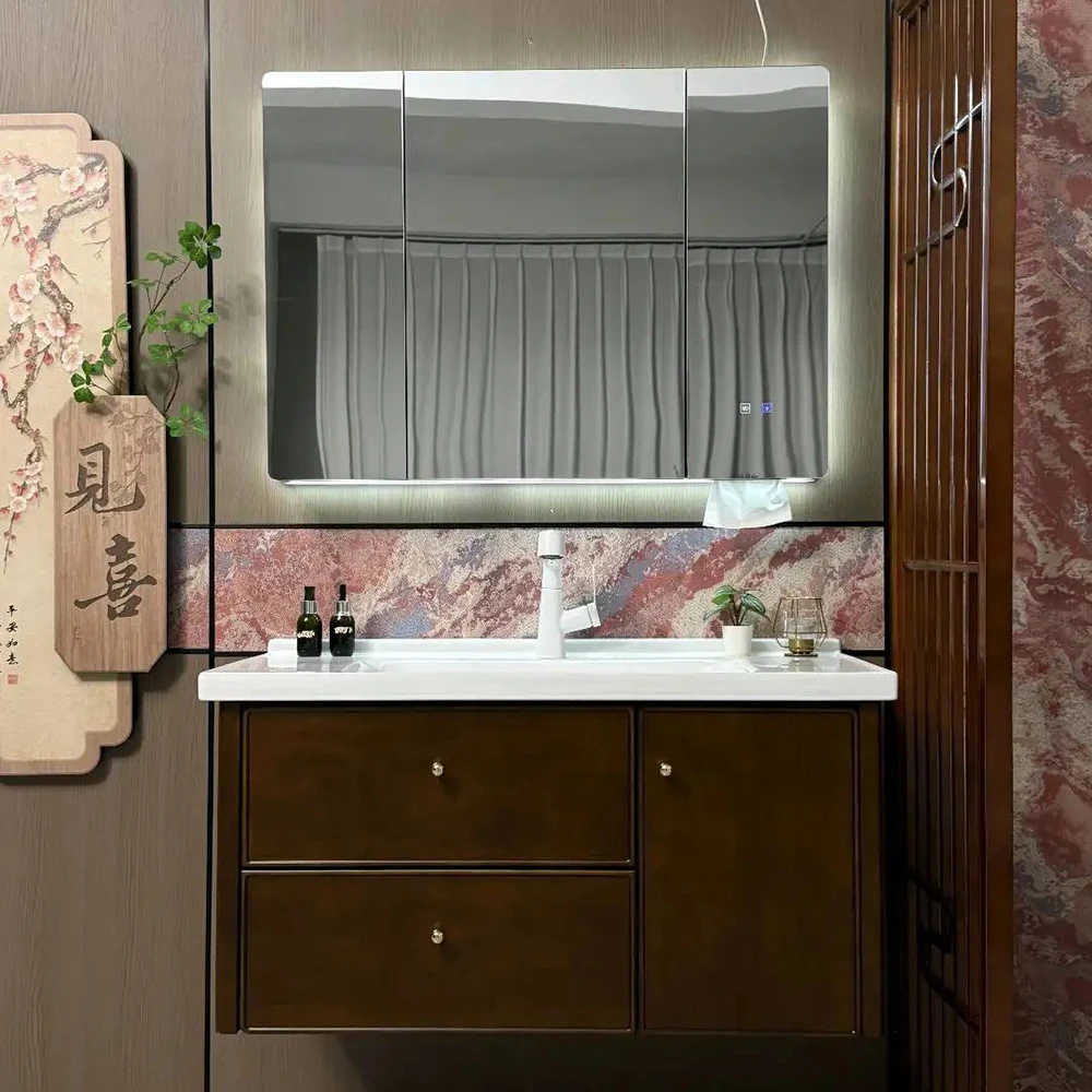 Mirrored Cabinet,Vintage Style Bathroom Vanity Bathroom Cabinet Waterproof Bathroom Storage Cabinet Mount Floating Wall Cabinet