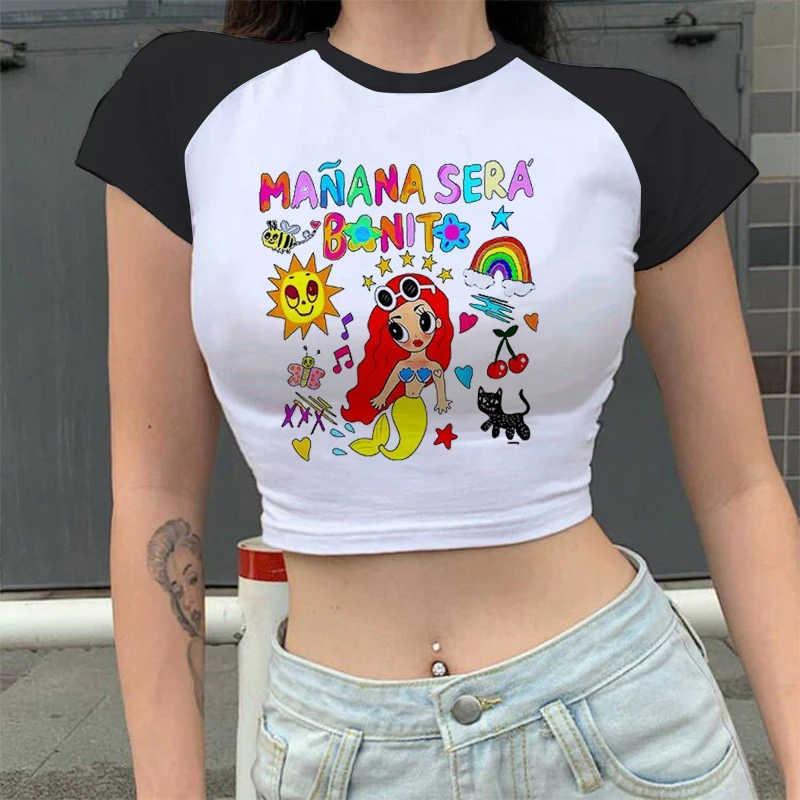 Karol G Manana Sera Bonito Crop Top For Women Tomorrow Will Be Nice T Shirts Cute Mermaid Graphic Baby Tee Streetwear Y2k Tops