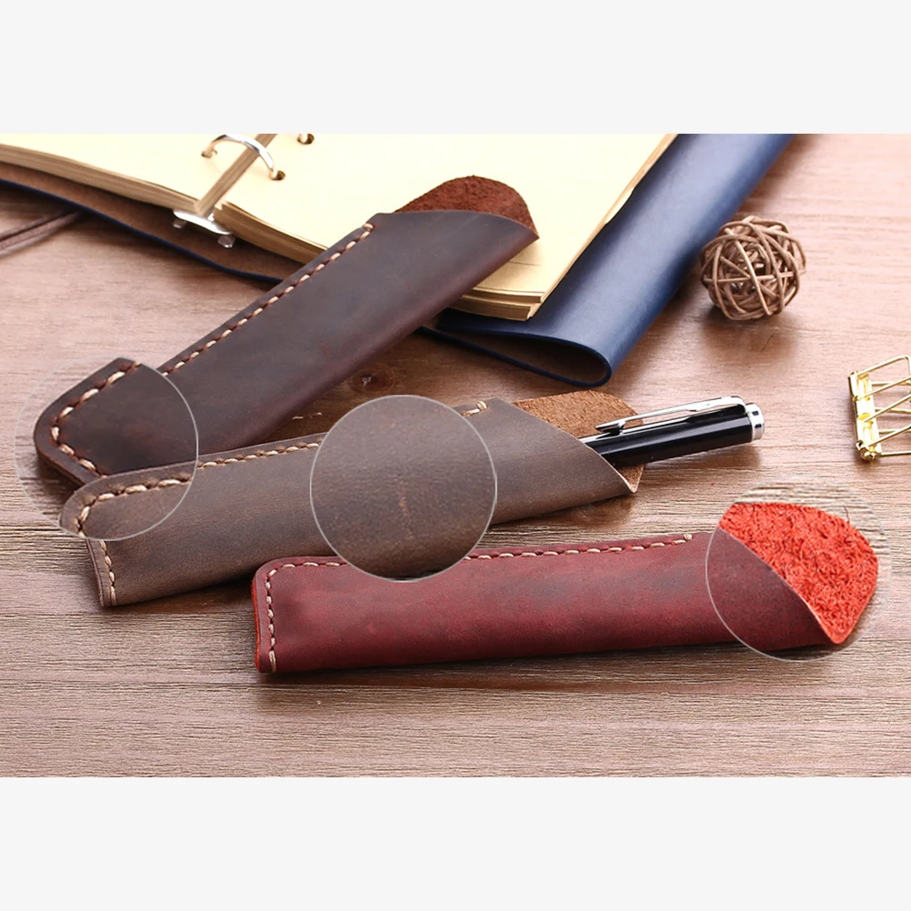 

Pen Genuine Cowhide Pencil Bag Retro Pen Holder Protective Pens Pouch For Gift Sleeve Storage Solution