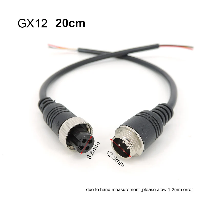 1/3/5/10/20M 4 Pin GX12 12mm core male to female Aviation Extension Video connector power Cable for car Truck Bus Monitor Camera
