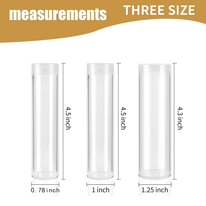 10pcs Coin Tubes Quarter Rolls Wrappers Plastic Coin Holders Clear Storage Containers