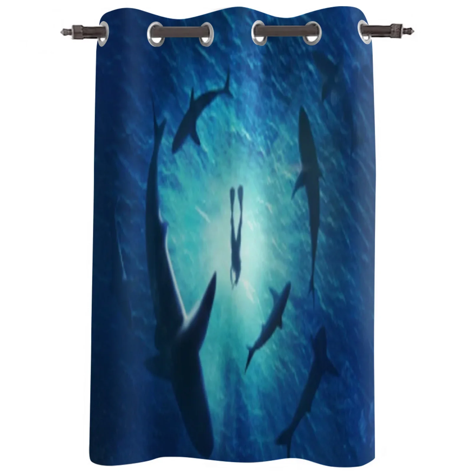 Shark Surround Underwater Blue Printing Curtain For Living Room Luxury Bedroom Hotel Curtain Home Decor Window Balcony Drapes