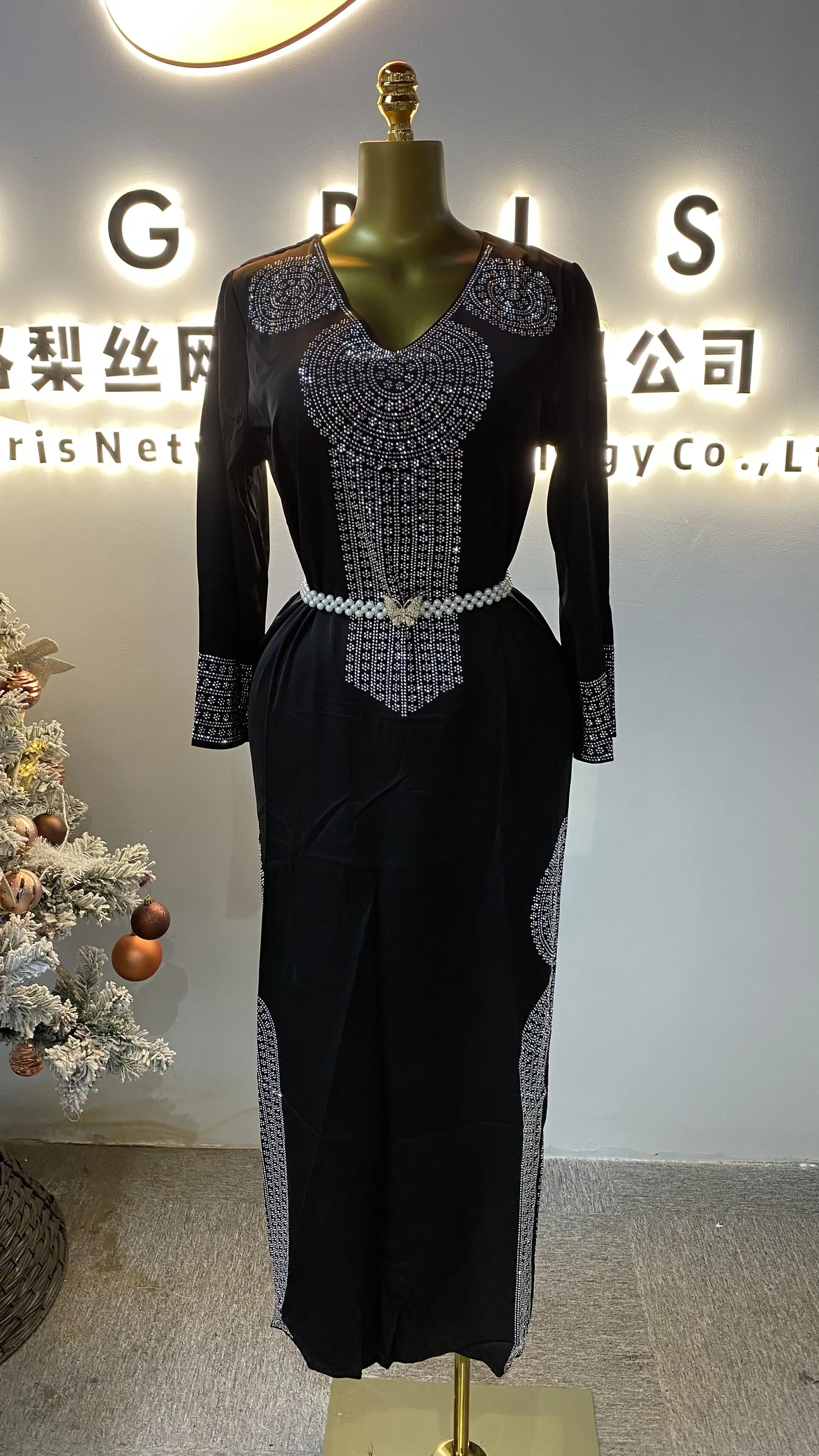 

Fashionable African dress with rhinestones, irregular long skirt, plus size African dress-GZXX100