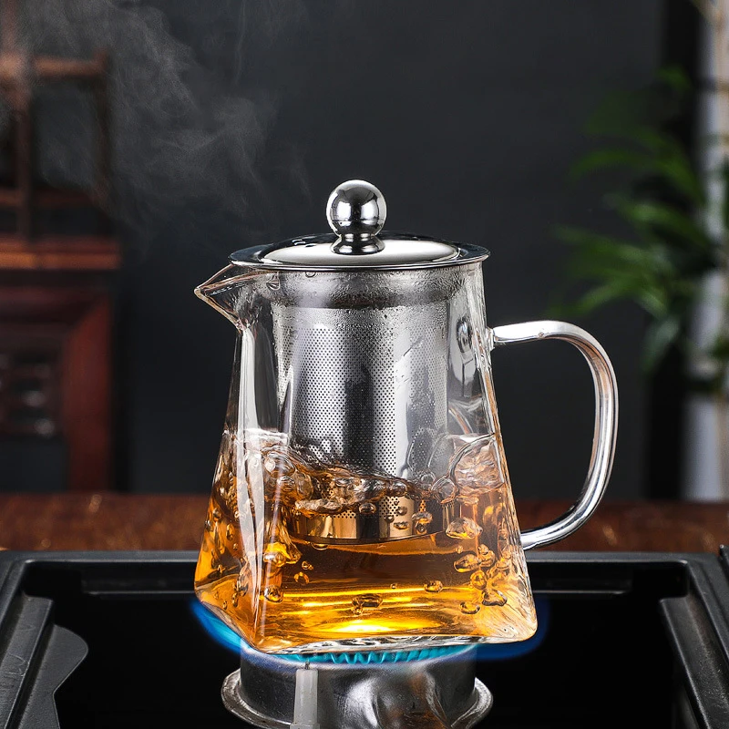 Heat Resistant Glass Teapot With Stainless Steel Puer Tea Makers Infuser Teapot and Cup Set Kettle Pu Erh Gaiwan Pot Pots Maker