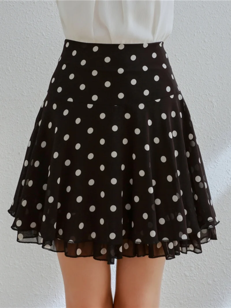 

Новая летняя шифоновая юбка трапециевидной формы в горошек с высокой талией, женская юбка-миди для похудения, плиссированная юбка больших размеров, Commute Sle