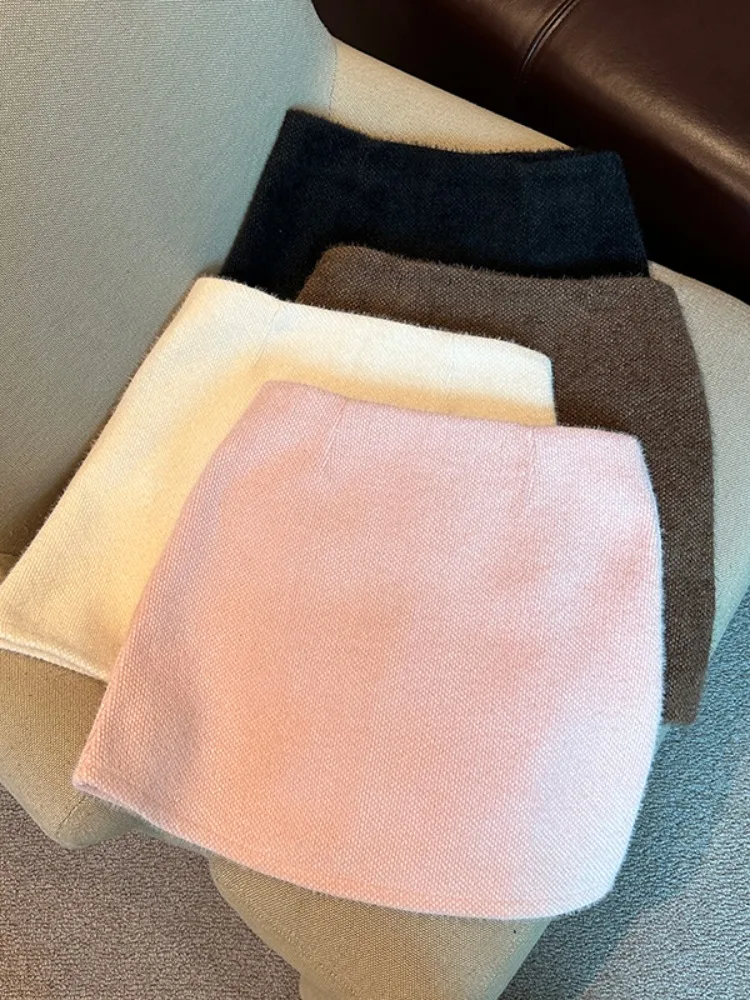 Ele Watered Silk Mink f-length Skirt Women's Autumn Winter A-line Wraparound Soft Comfortable Fce Anti-lift Skirt