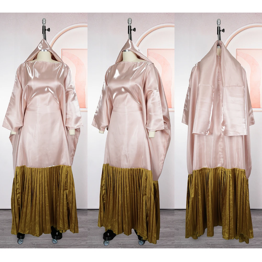 

African Dresses For Women Plus Size Abayas Dress Satin Pleated Hem Loose-Fit Wedding Party Djellaba Gown Turkey Dress 2026
