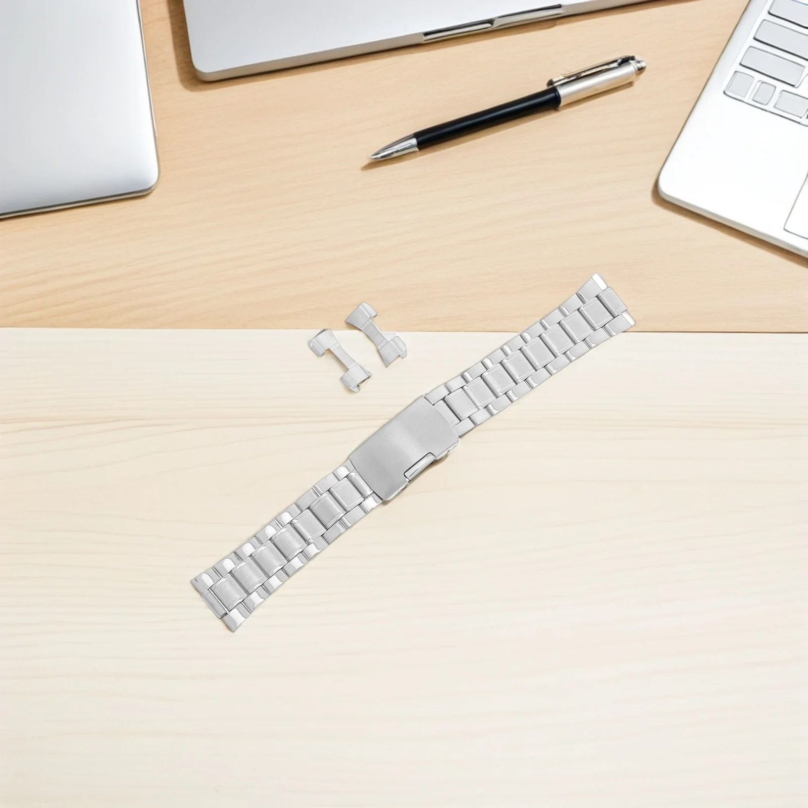 

22mm Stainless Steel Watch Band Single-Side Folding Clasp Durable Elegant Design Men Watches Metal Strap Watch Band Steel