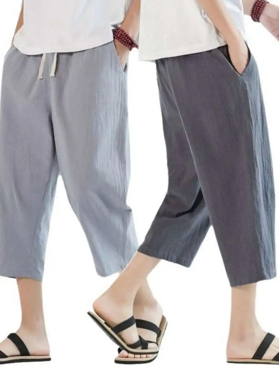 

Мужские летние ультратонкие брюки из ледяного шелка на семь футов, свободные спортивные повседневные спортивные штаны Faion Qui-Drng с высокой талией прямого кроя