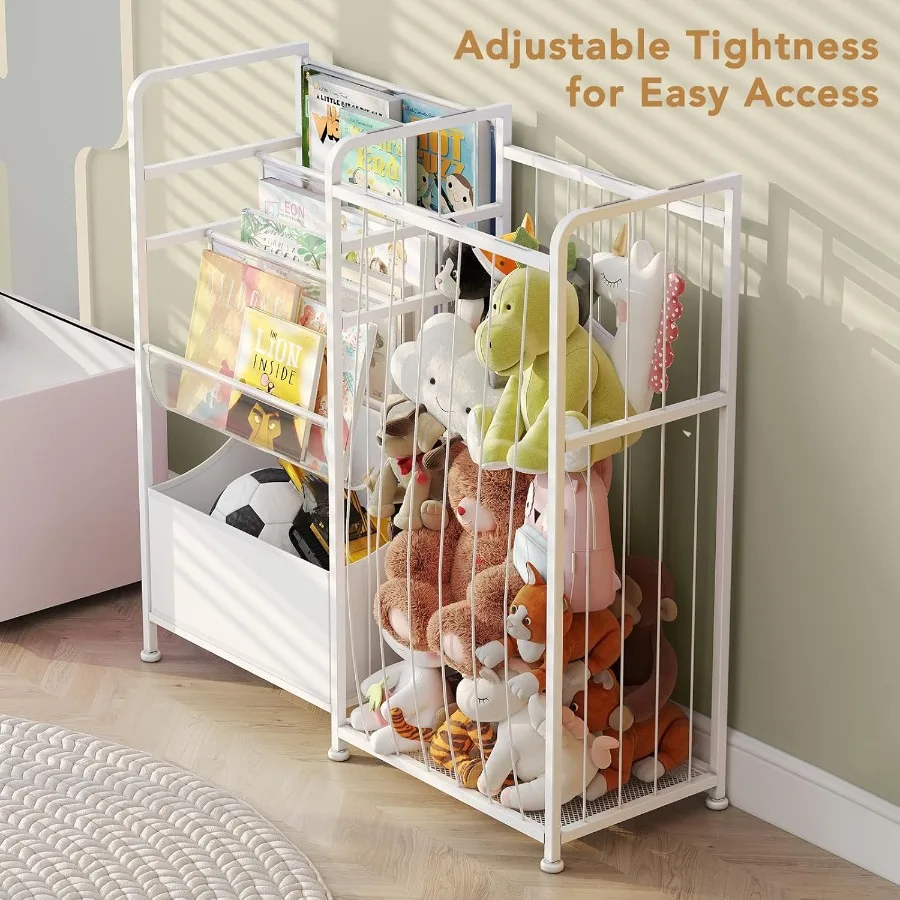 BBLIKE Bookshelf and Stuffed Animal Storage MultiFunction Nursery Book Shelves with Leather Toy Box and PVC Book Display Toy Or