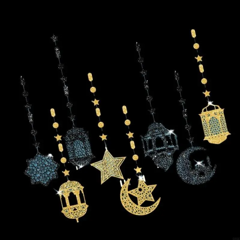 G92C Eid Party Decorazioni sospese 8 pcs Set per pendenti per celebrazioni della comunità e scolastica.