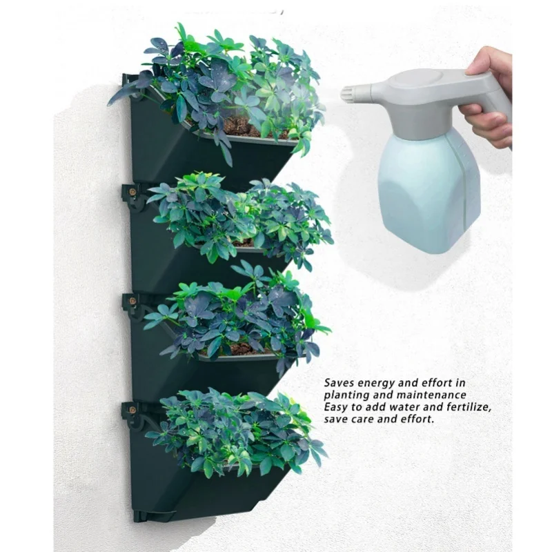 

Vertical Wall Planter Set Plastic Breathable Space Saving 4 Pots Hanging Vertical Wall Flowerpot For Porch Garden