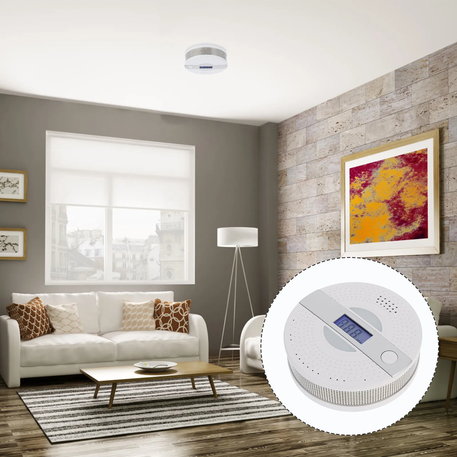 

Smoke Carbon Monoxide Sensor Compact Design High Decibel Voice Alarm Fast Alert Home Burning Power Saving
