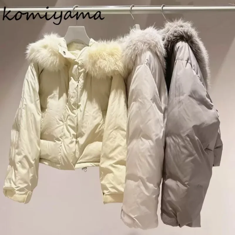 Winter Down Jacket Women Fur Collar Hooded Drawstring Outerwears Japan Warm Abrigos Invierno Loose Chaquetas Chamarras Invierno