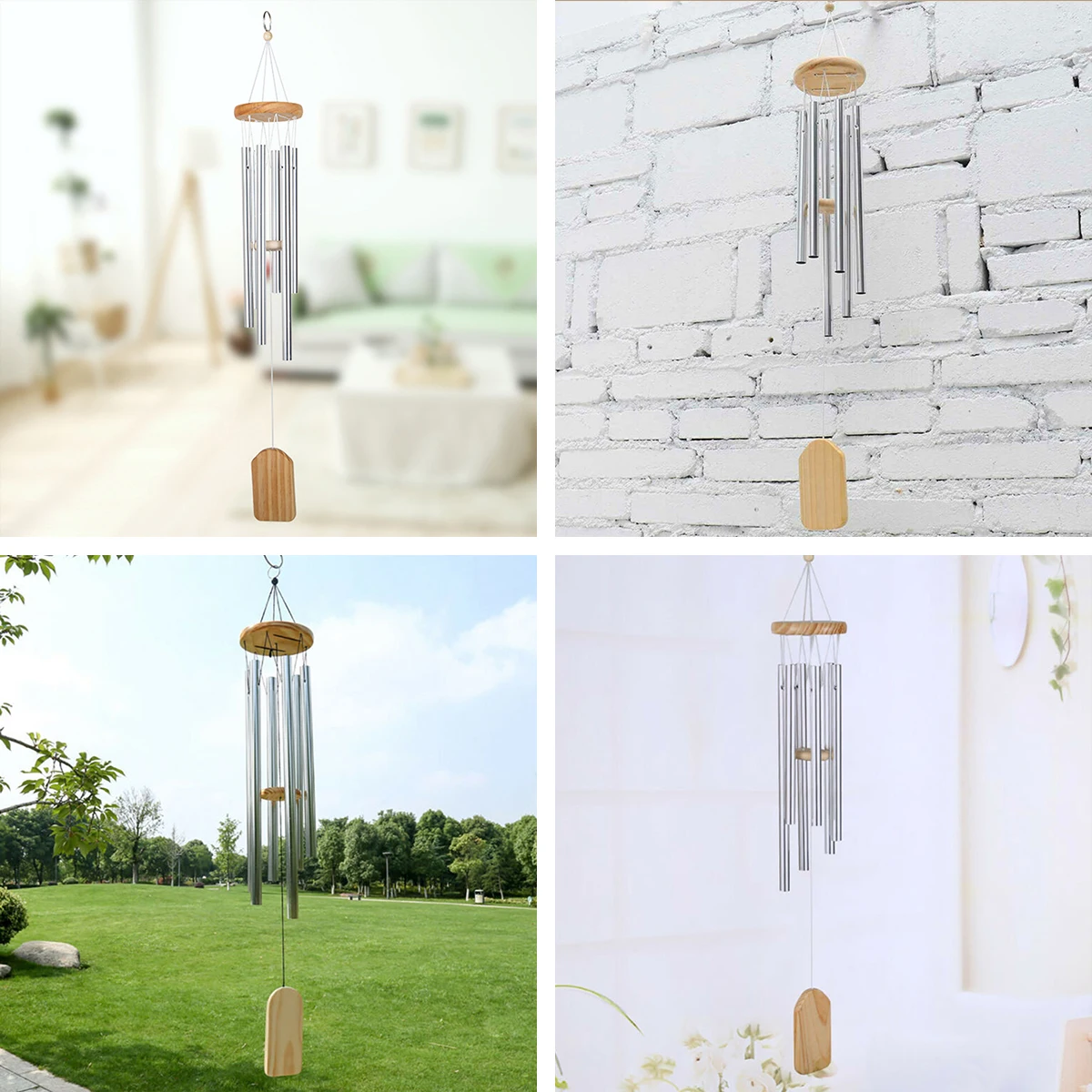 Large Deep Tone Solid Wood Metal Trumpet 6 Tube Wind Chime Nordic Rustic Aluminium Tube Balcony Hanging Door Decoration