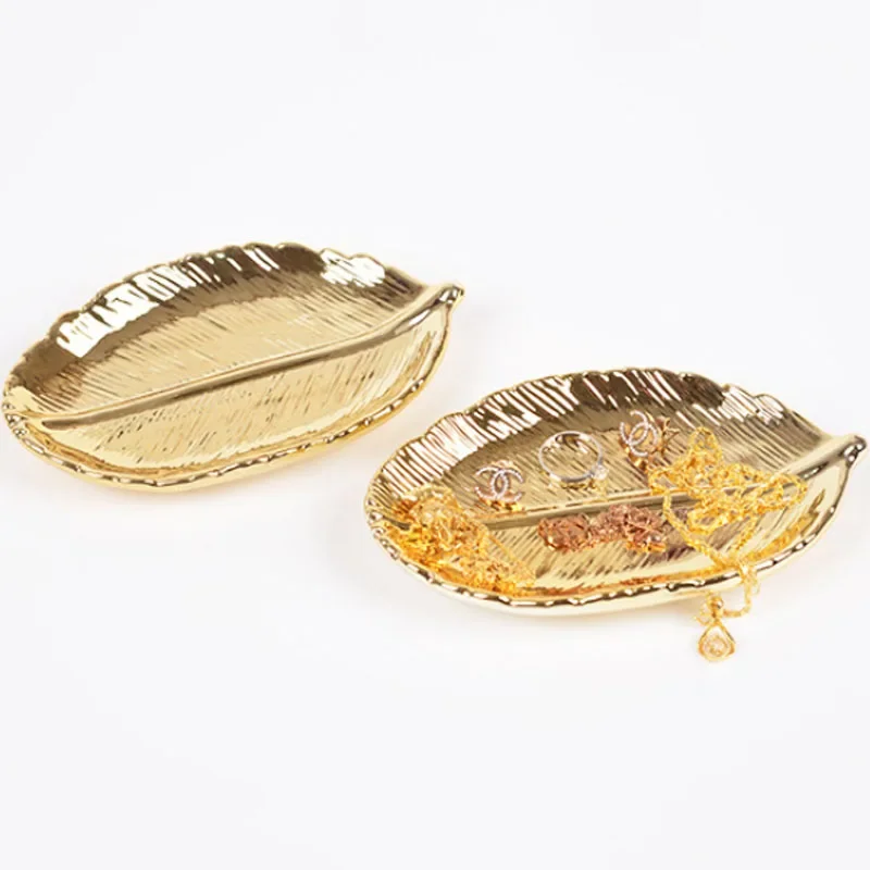 Pretty Gold Leaf Jewelry Case Handmade Ceramic Trinket Storage Box Makeup Organizer Snack Container Weed Box Home Desktop Decor