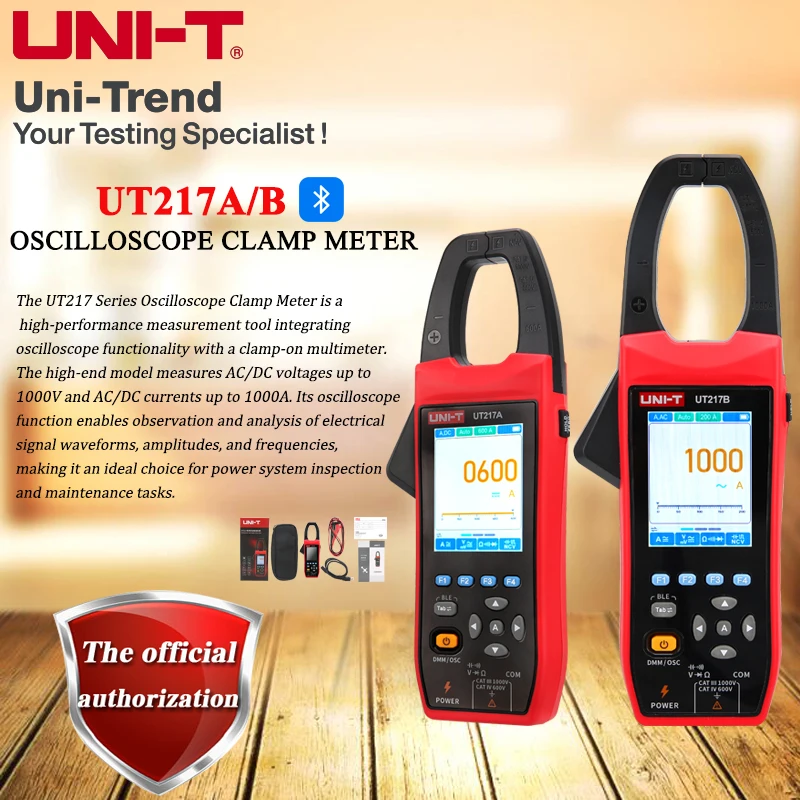 UNI-T 600A/1000A Pinza amperimétrica de osciloscopio inteligente de valores eficaces verdaderos UT217A UT217B; Carga tipo C/aplicación Bluetooth/corriente de entrada