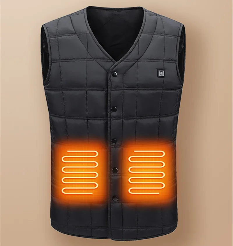 New Winter Fashion Versatile 5-Zone Intelligent Heating Vest For Men Outdoor Warmth Usb Heating V-Neck Waistcoat (No Power Bank)