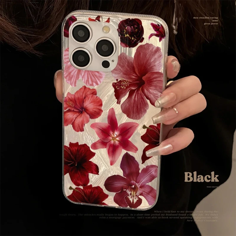 เคสโทรศัพท์สําหรับSamsung Galaxy S24 FE S23 Ultra S21 Plus S22 S25 A16 A36 A56 A55 A53 A54 A52 5Gสีแดงและดอกไม้สีฟ้ารูปแบบ