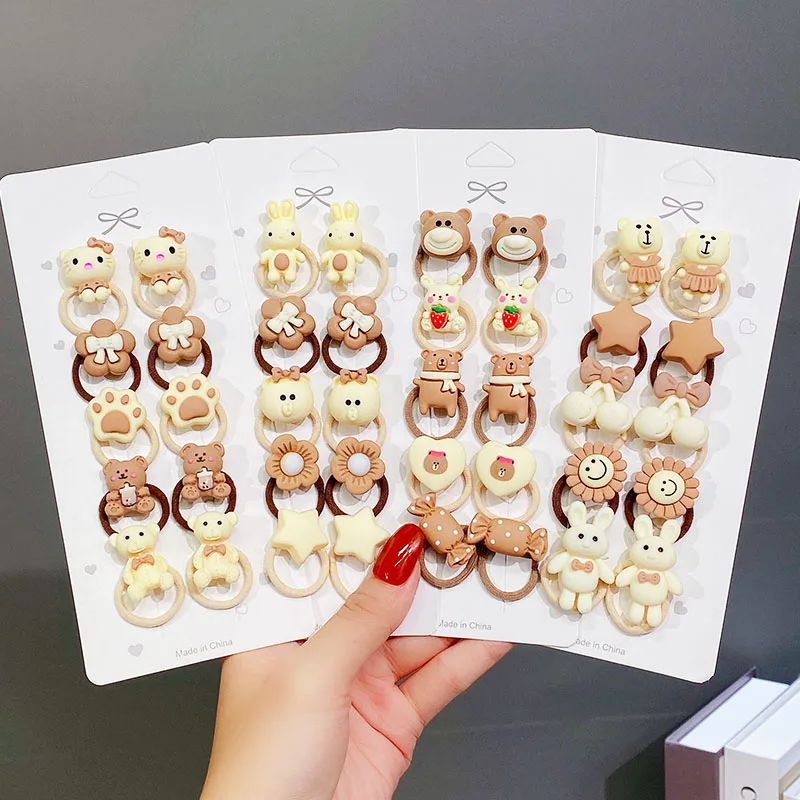 10/20 Pcs/Set Children Cute Cartoon Animals Flowers Elastic Hair Bands Baby Girls Scrunchies Rubber Bands Kids Hair Accessories