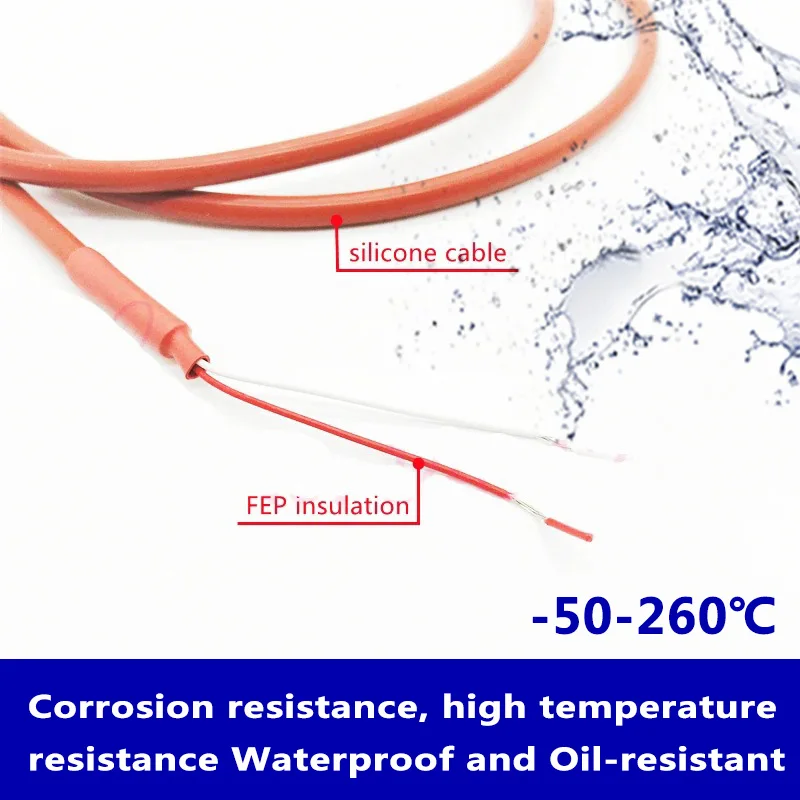 Waterproof PT100/PT1000 Temperature Sensor thermocouple -50- 260°C Stainless Steel Probe Heat Resistant 2 Wire 1M Silicone Cable