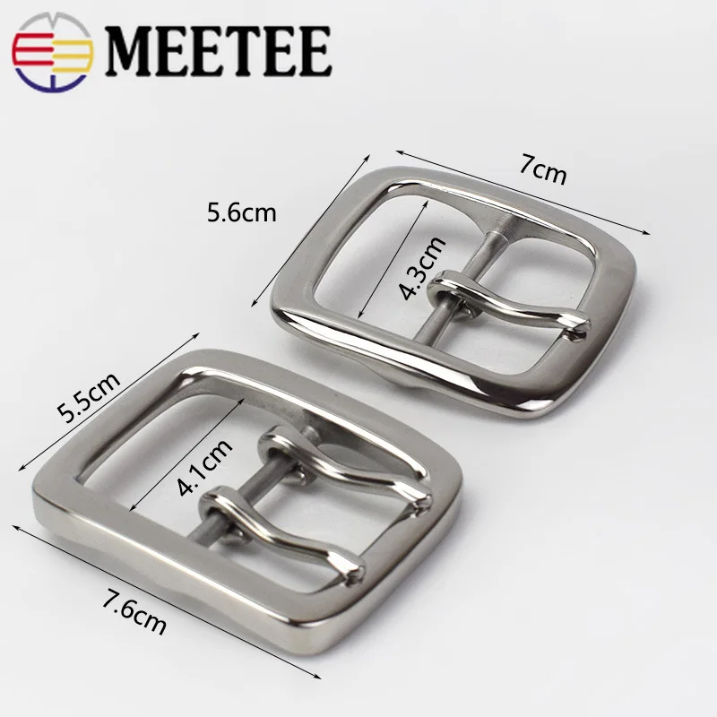 Meetee 1pc 40mm Stainless Steel Single Double Pin Buckles Men\'s Belt Buckle Head DIY High Quality Hardware Leather Accessories