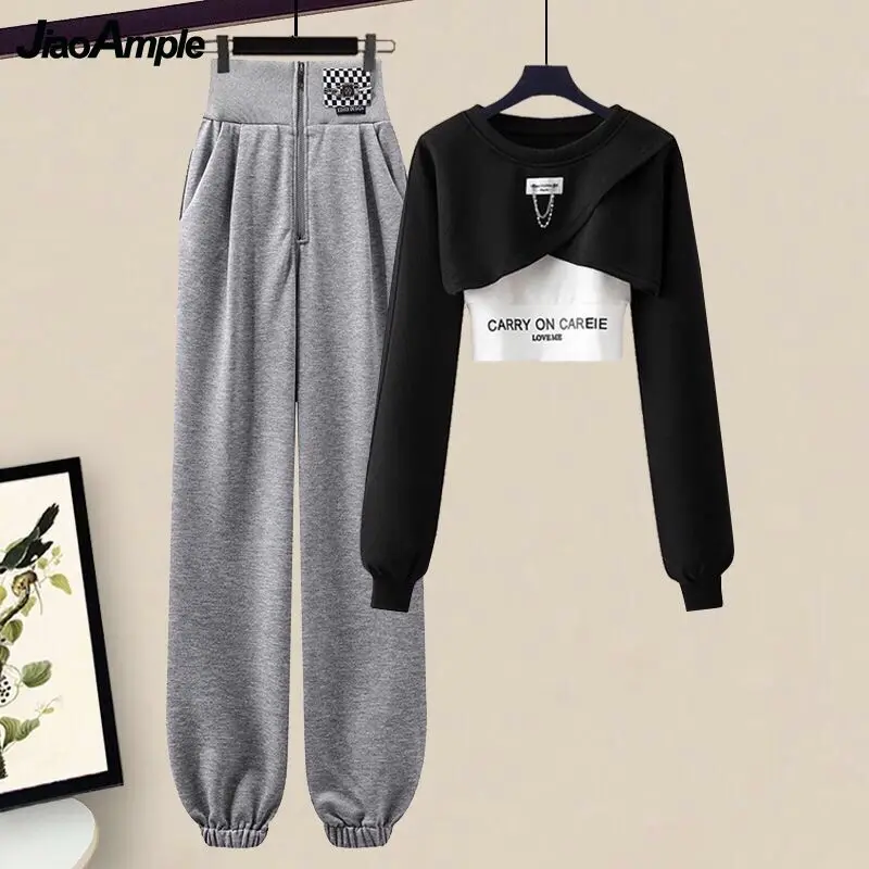 Women\'s Autumn Winter Tracksuit Set 2022 New Fashion Short Sweater Top + Vest + PantsThree-piece Korean Elegant Sportswear Suit