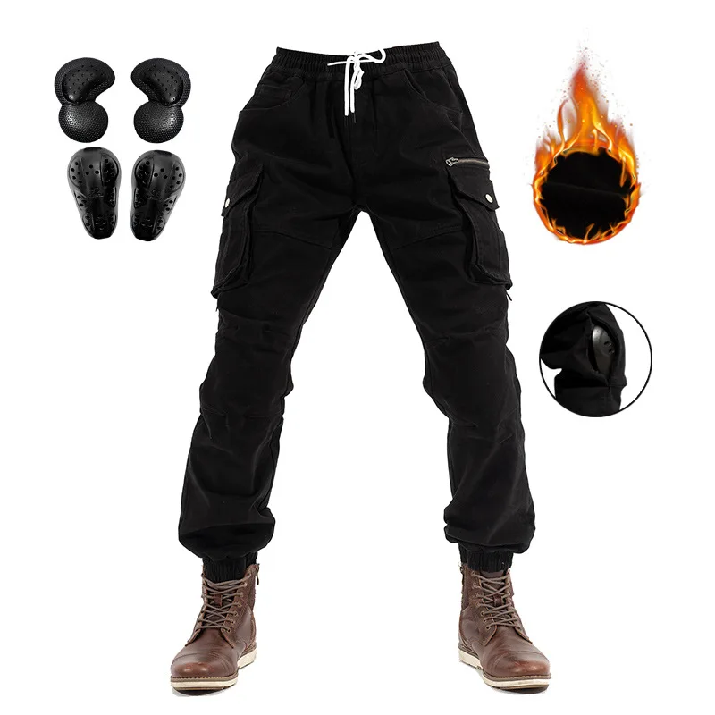 Motorcycle Riding Pants Winter Warm Fleece Motorcycle Pants for Men Windproof Anti Fall Riding Pants Slim Fit Leg Binding