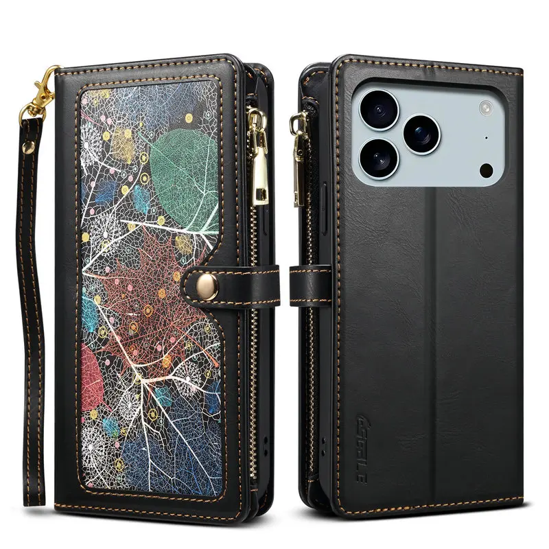 

For iPhone 17 Pro Max 5G Flip Case RFID Crossbody Leather Card Zipper Capa For iPhone 17 Air Wallet Funda iPhone17 Pro Cover