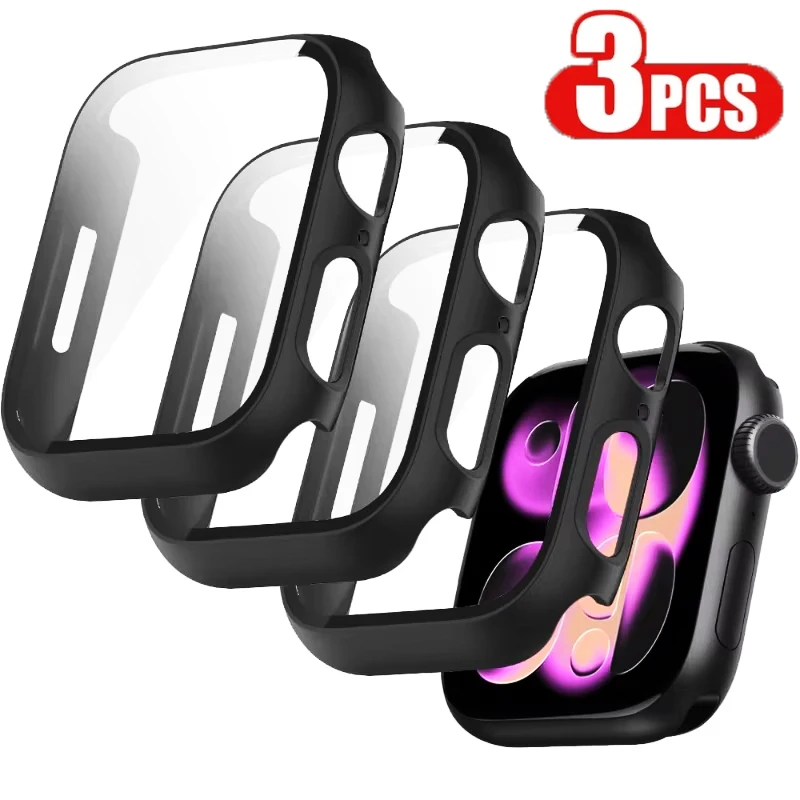 3 Pack Tempered Glass Cover for Apple Watch Screen Protector Case 9 8 7 6 5 SE 44mm 40mm 41mm 45mm 10 11 42mm 46mm Accessories